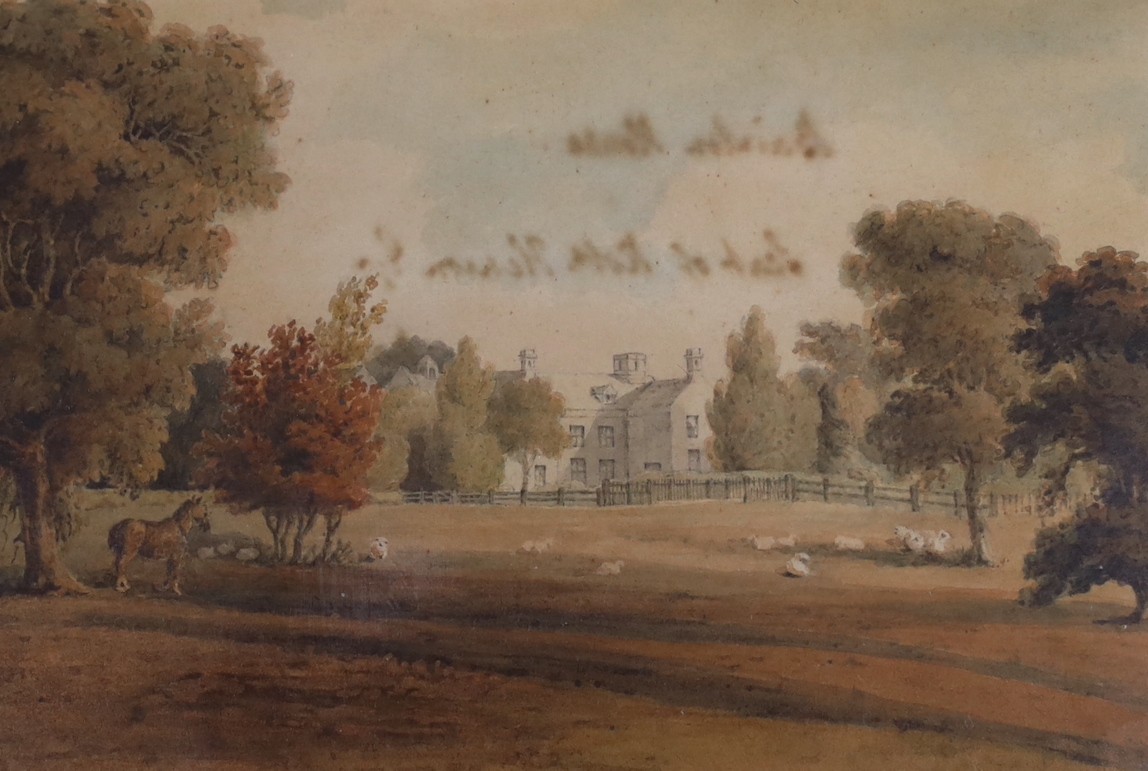 James Robert Thompson (19th C.), 'Bainton House, Cambridgeshire', pen and watercolour, signed and inscribed on verso, 10 x 15.25cm